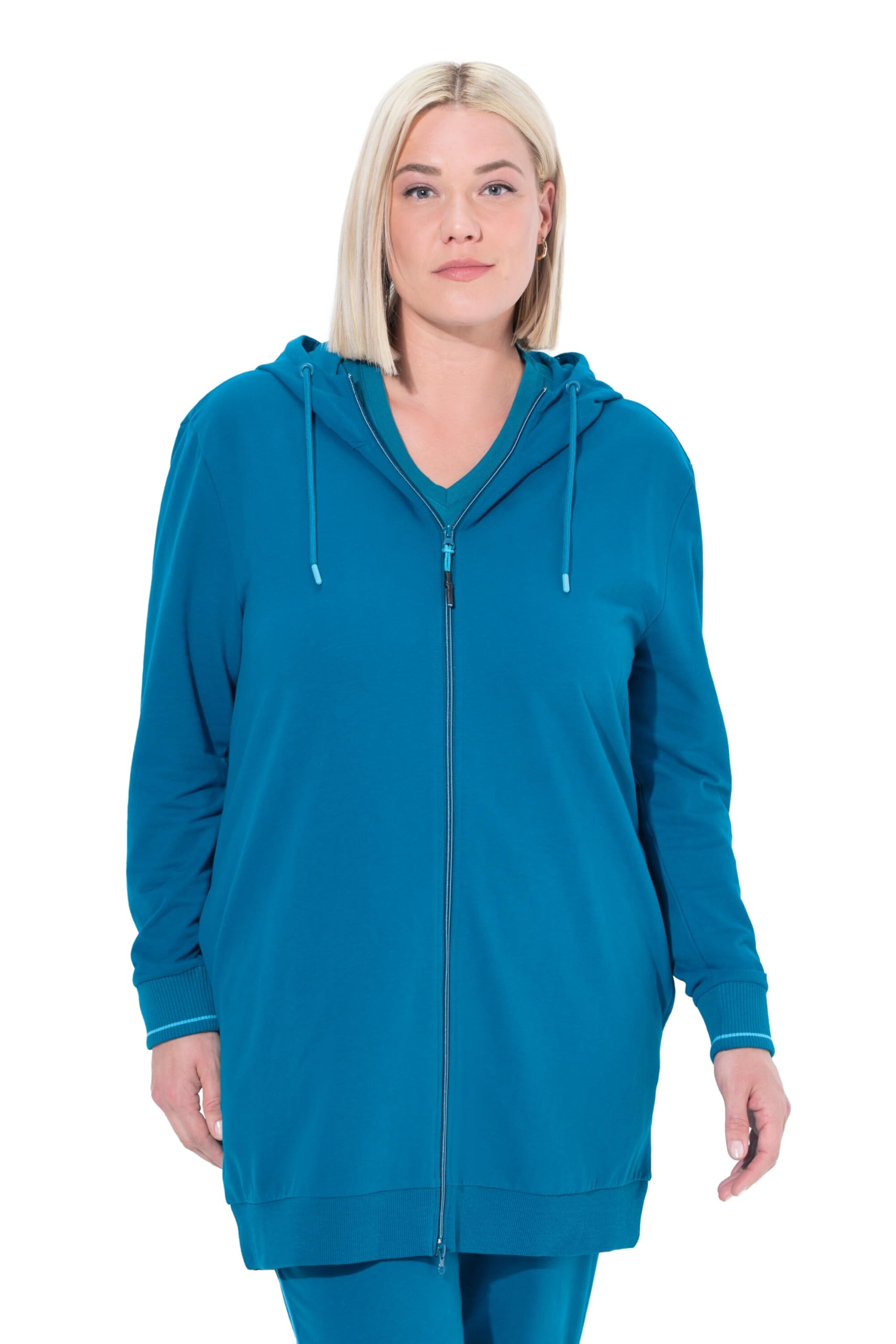 Ulla Popken Damen große Größen Übergrößen Plus Size Sweatjacke, Zierpaspel, Oversized, Kapuze, 2-Wege-Zipper 842791