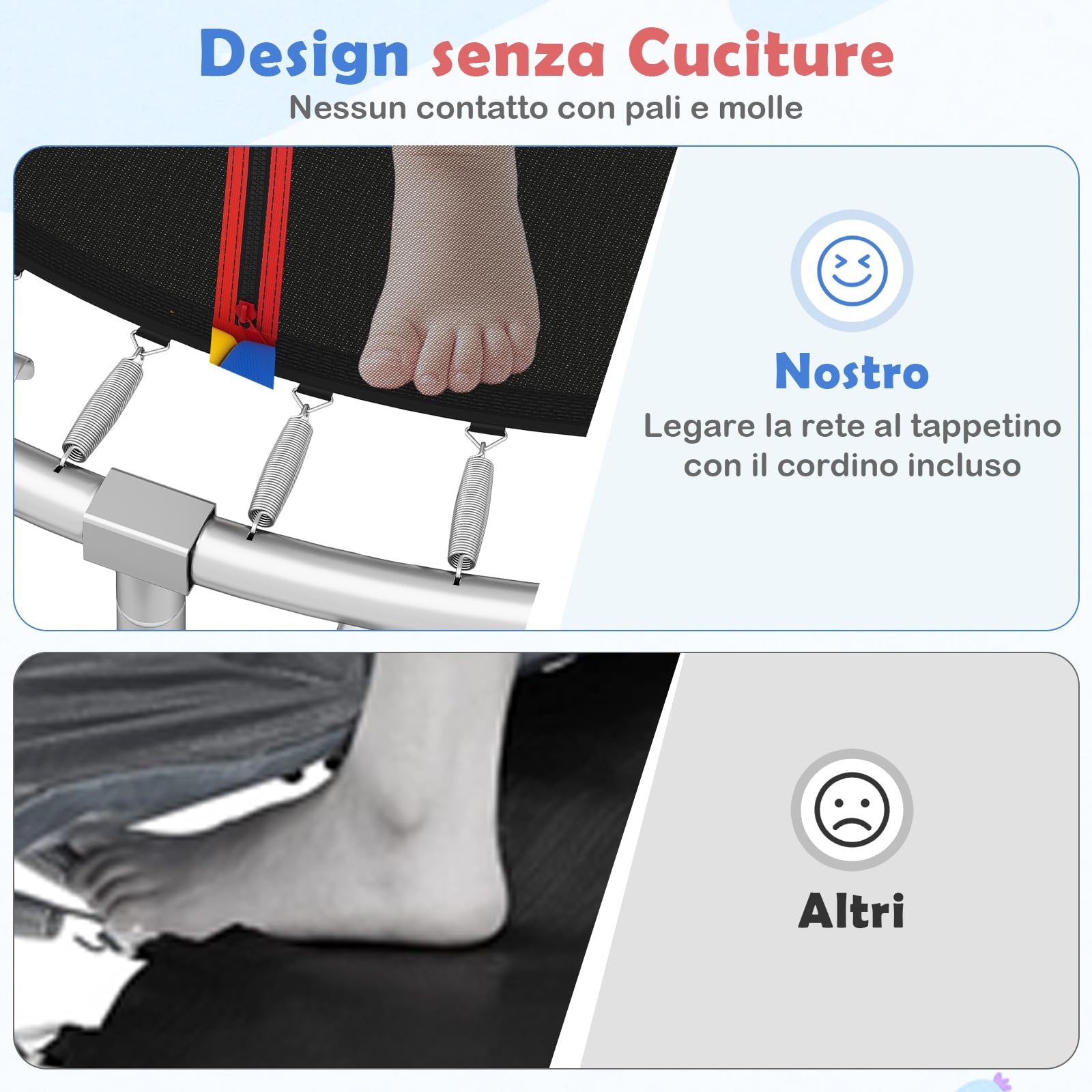 COSTWAY Trampolino Elastico per Bambini e Adulti 244 cm/305 cm/366 cm, Tappeto Elastico da Esterno con Rete di Sicurezza, Scala e Telaio in Acciaio Zincato Antiruggine