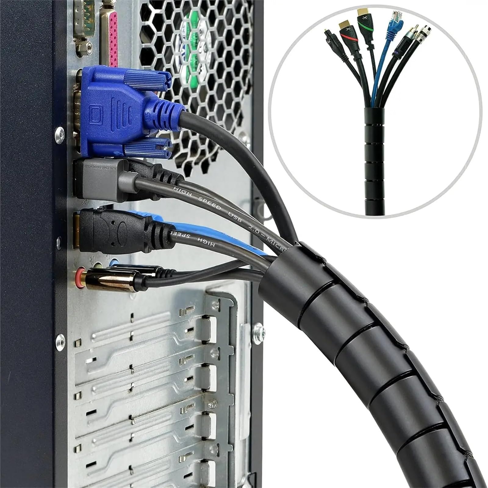 Kabelschlauch Schwarz Spiralkabel-Drahtwickel, Computerkabel-Management, Wickelschlauch, Flexible Schutzhüllen, Büro-Organizer-Abdeckung(10mm,10m (5pcs))