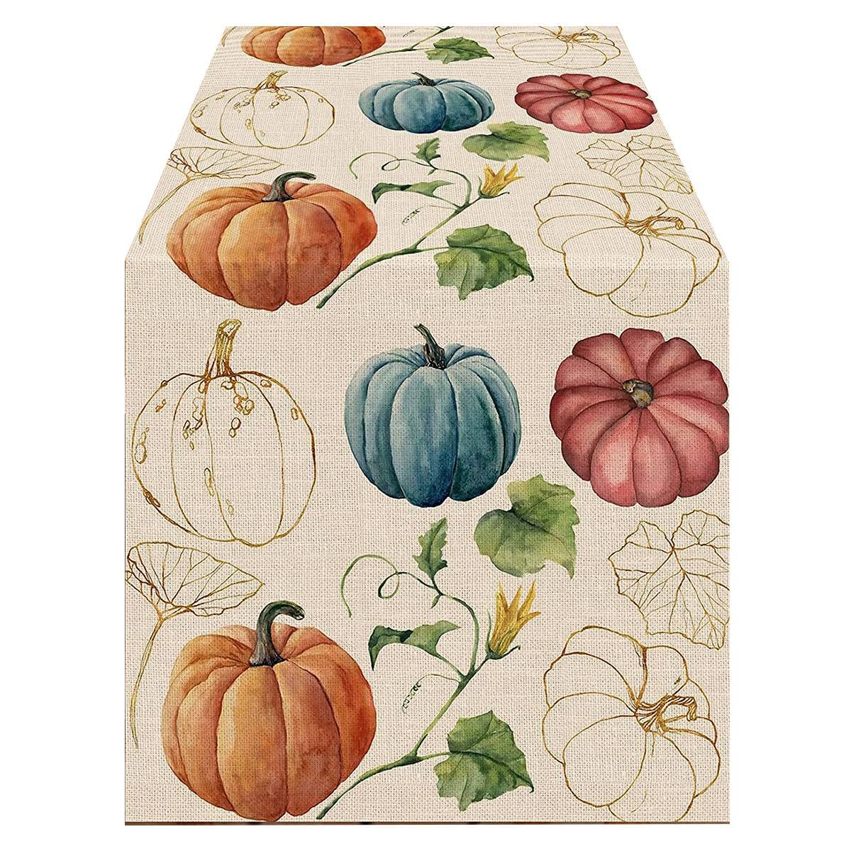 CTRLZS Fall Eucalyptus Leaves Pumpkins Table Runner, Autumn Thanksgiving Kitchen Dining Table Decoration for Indoor B