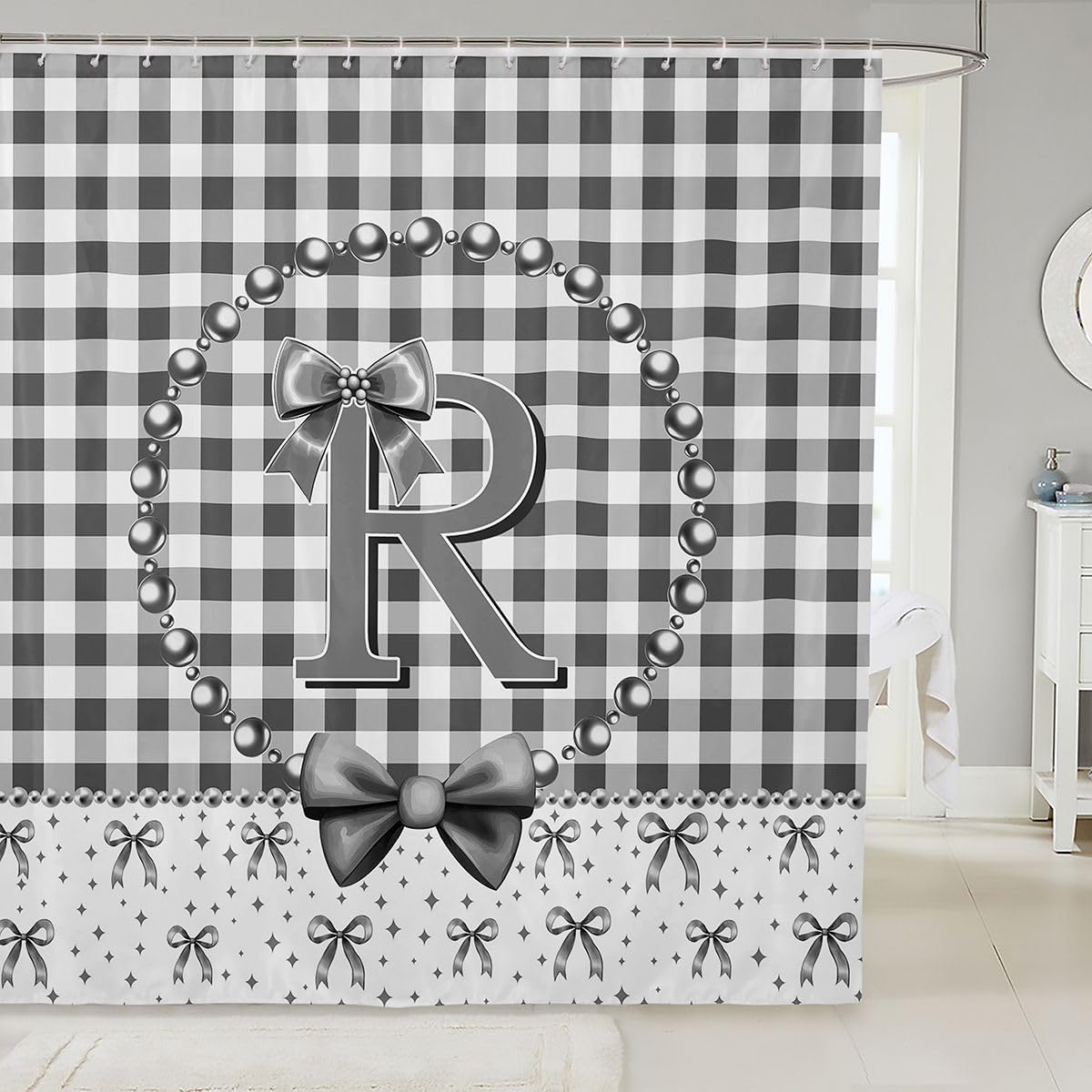 Erosebridal Black and White Bow Fabric Shower Curtain 72 x 72 Inch