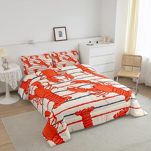 Miniatura 8 de Erosebridal Juego de edredón de cangrejo tamaño King, juego de ropa de cama con acuarela, vida marina, animales salvajes, edredón de plumón azul y