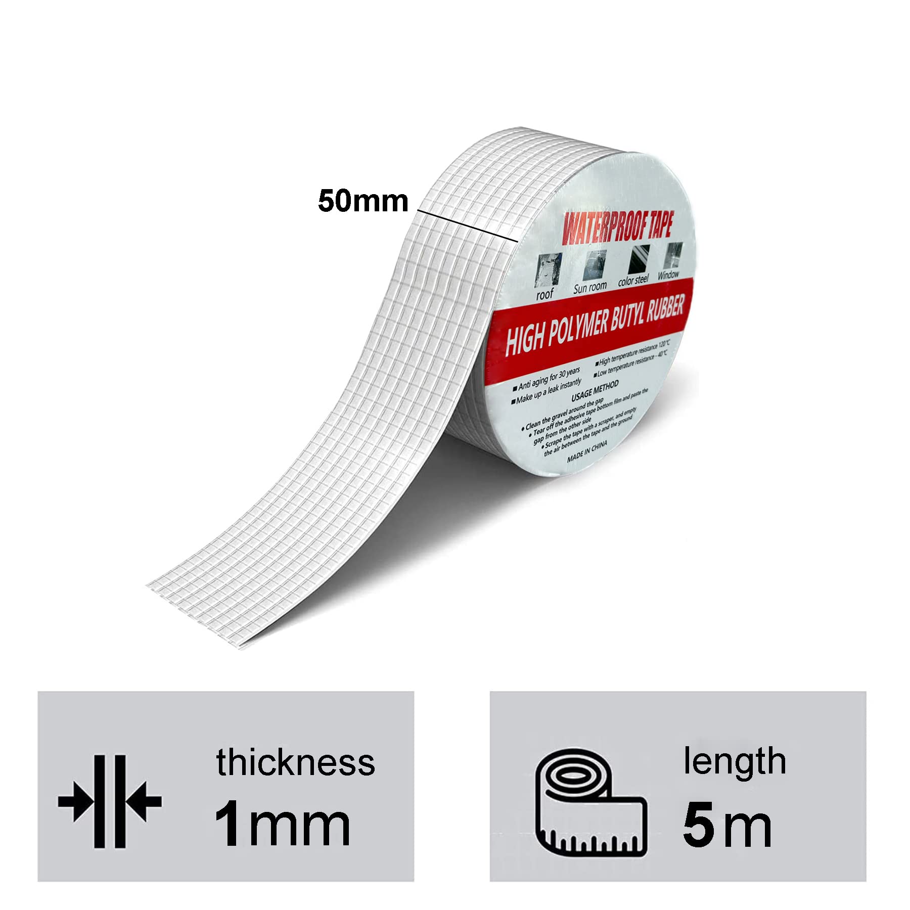 Caoutchouc Butyle Bande d'Étanchéité Aluminium 5m x 5cm Ruban de Réparation Conduit Toit Gouttière
