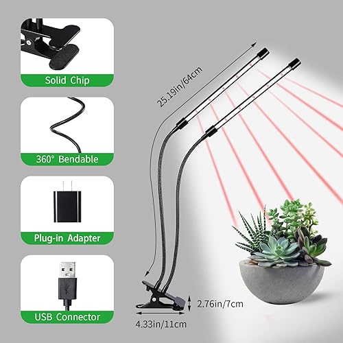 Miniatura 5 de Luces de cultivo para plantas de interior, 84 luces LED con clip para plantas, lámparas LED de espectro completo con cuello de cisne flexible,