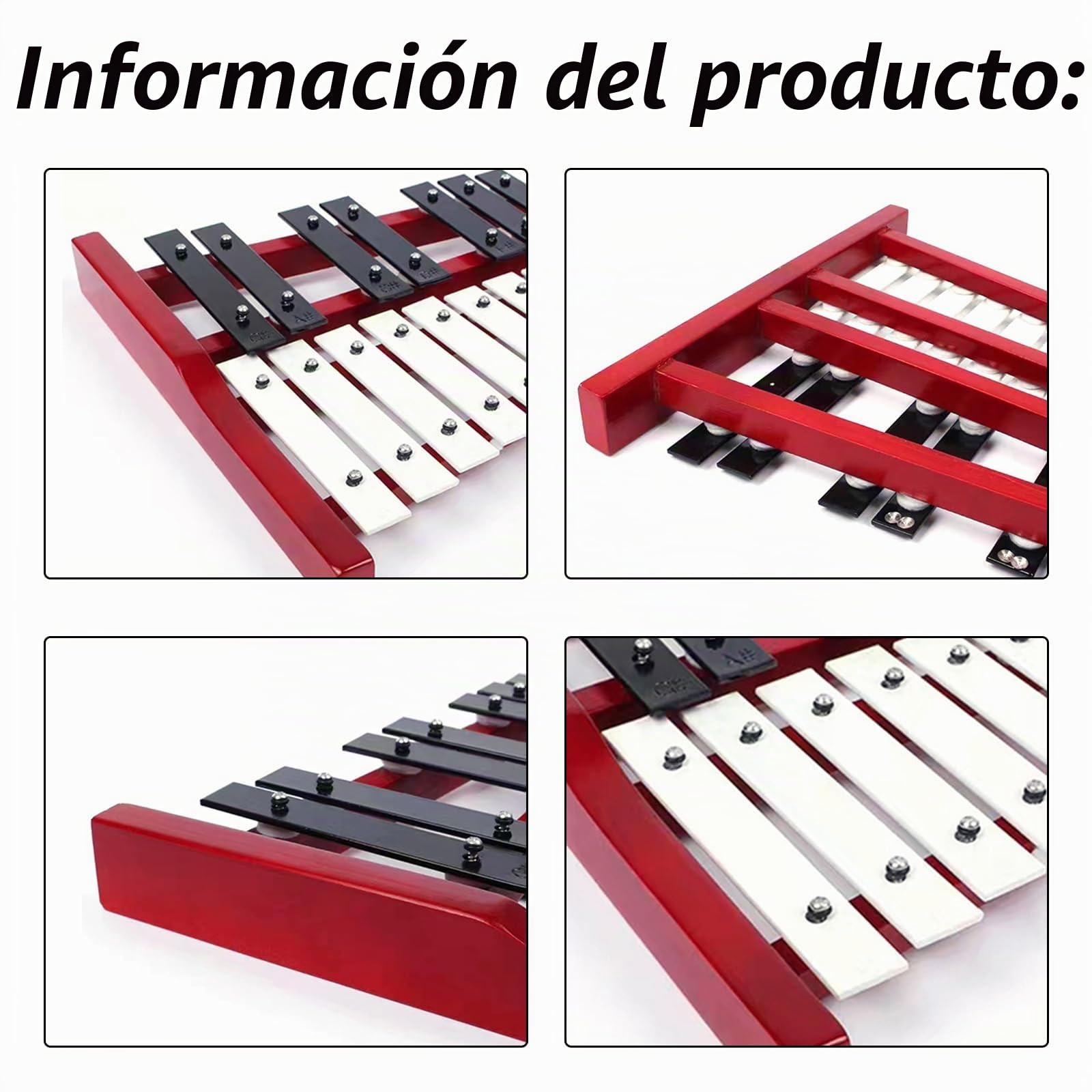 25 notas de carillón xilófono, carillón con teclas de metal y base de madera, percusión de mano con 2 baquetas, portátil, bolsa de transporte, instrumento musical para jóvenes y adultos