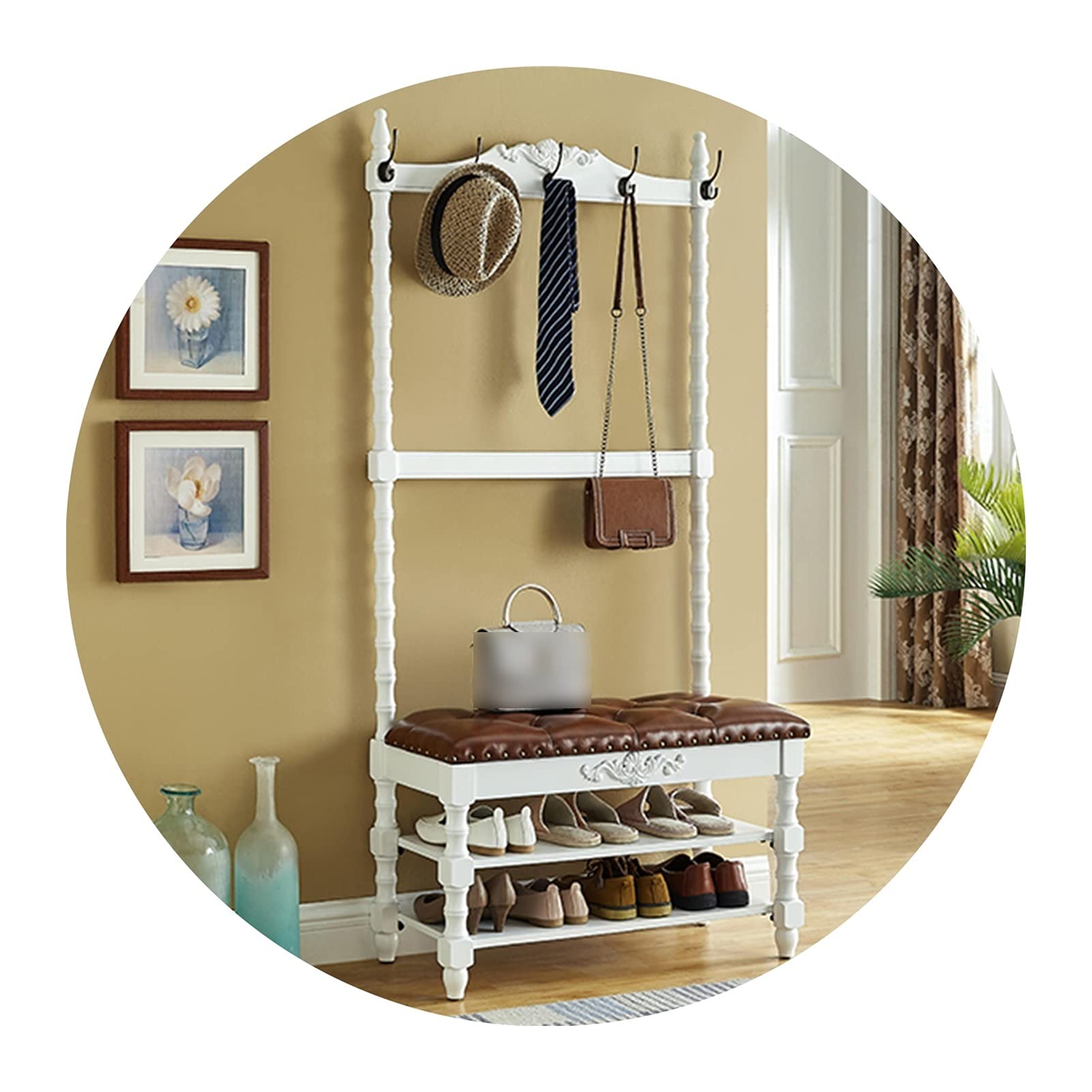 Porte-vêtements haut de gamme avec banquette de rangement élégante pour hall et bureau