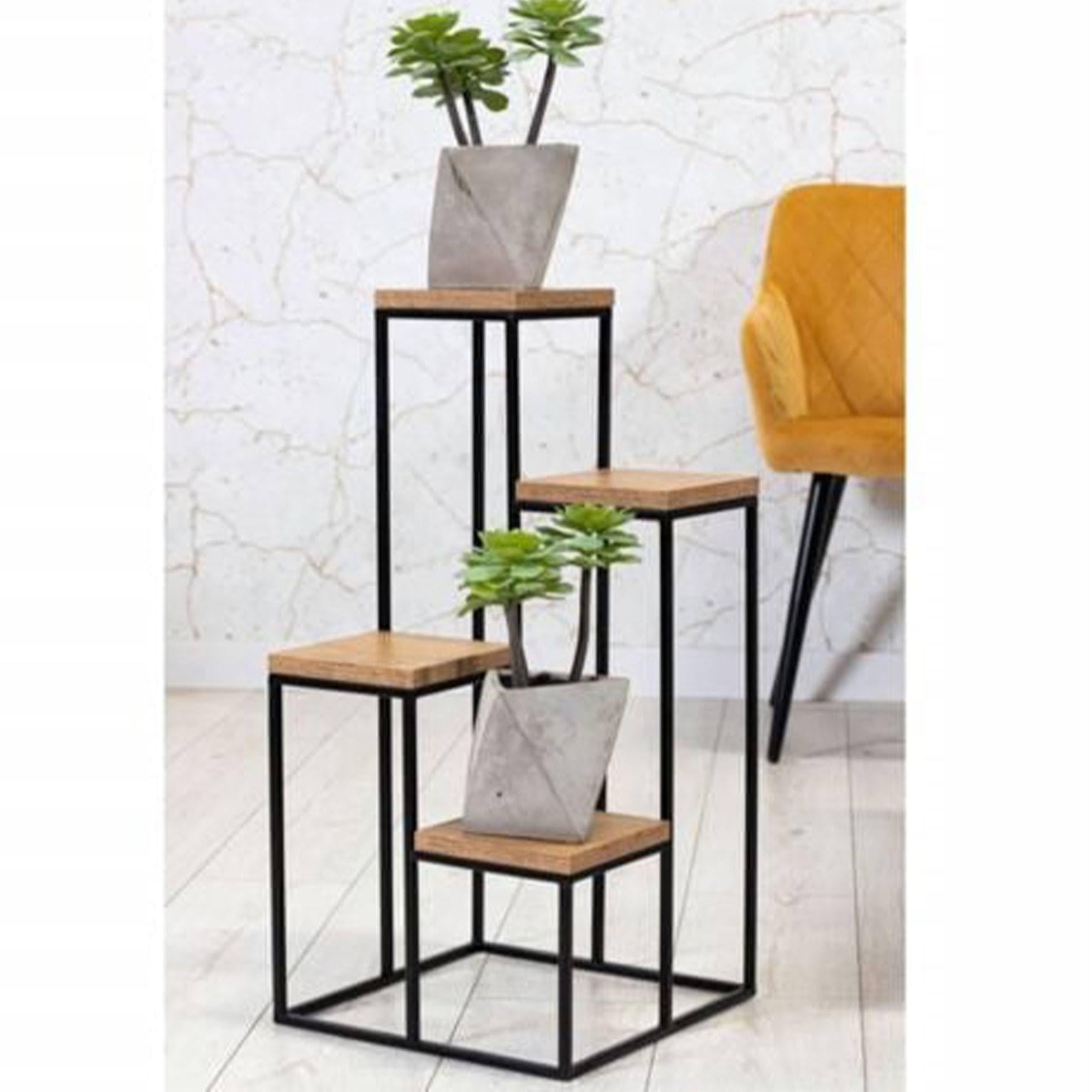 Well Home Étagère vase en métal avec 4 étagères en bois 34 x 34 x 76 cm