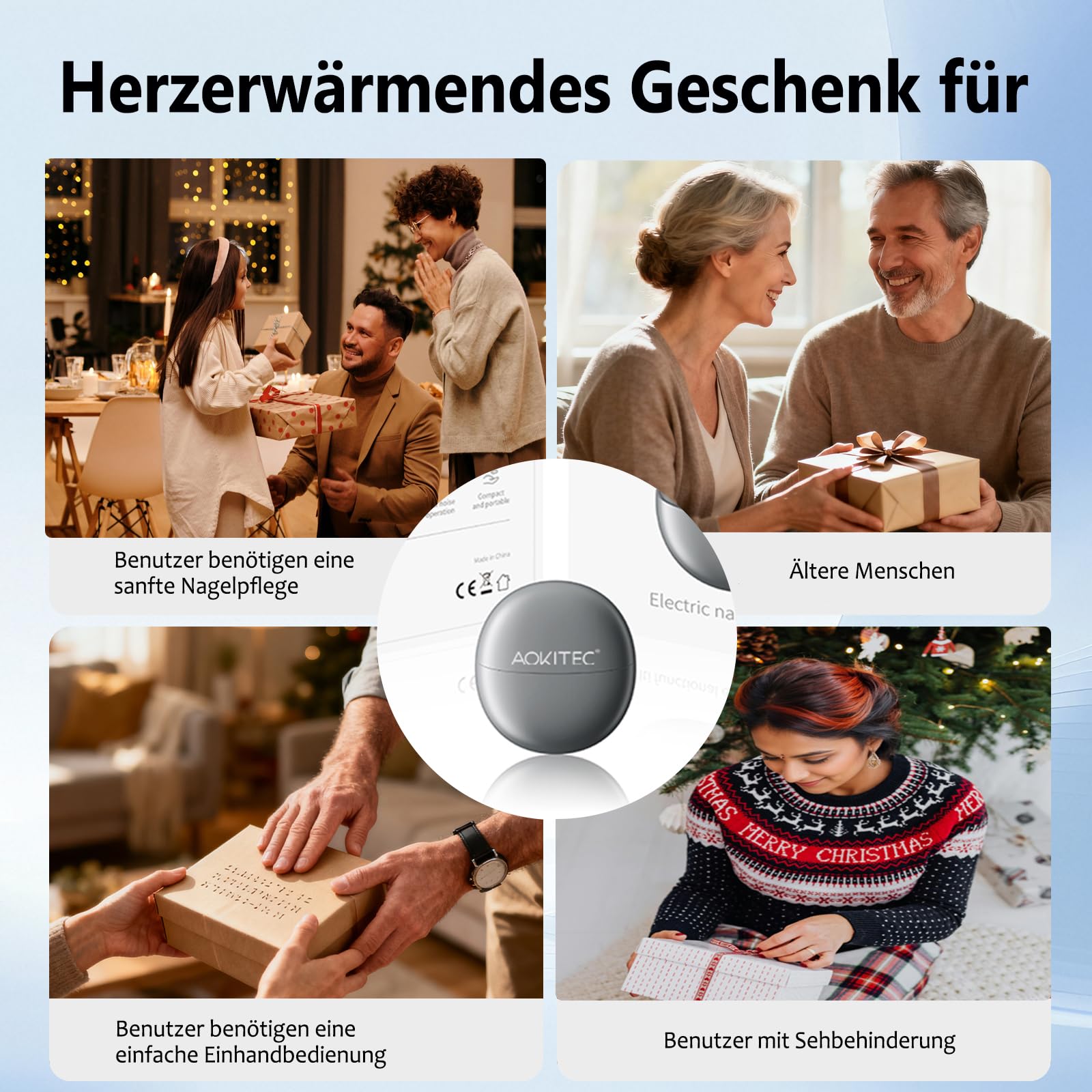 Aokitec Elektrischer Nagelknipser, Elektrischer Nagelschneider, Automatischer Nail Clipper mit LED-Licht, 2-Speed, Schmutzsammelrate >90%, Sicherer Nagelknipser für Senioren & Sehbehinderte