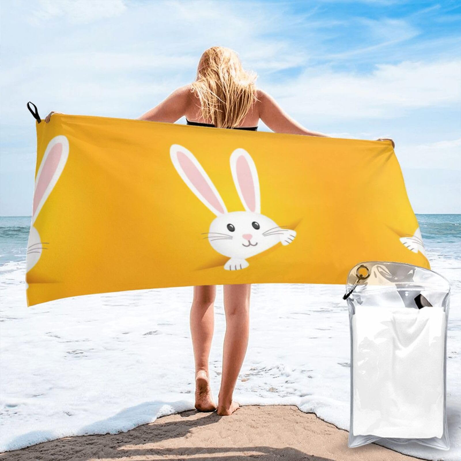 MDATT Easter Bunny Eggs Spring Flower Rabbit Large Microfiber Sand Pool Bath Swim Towel,Lightweight And Thin Camping Towel