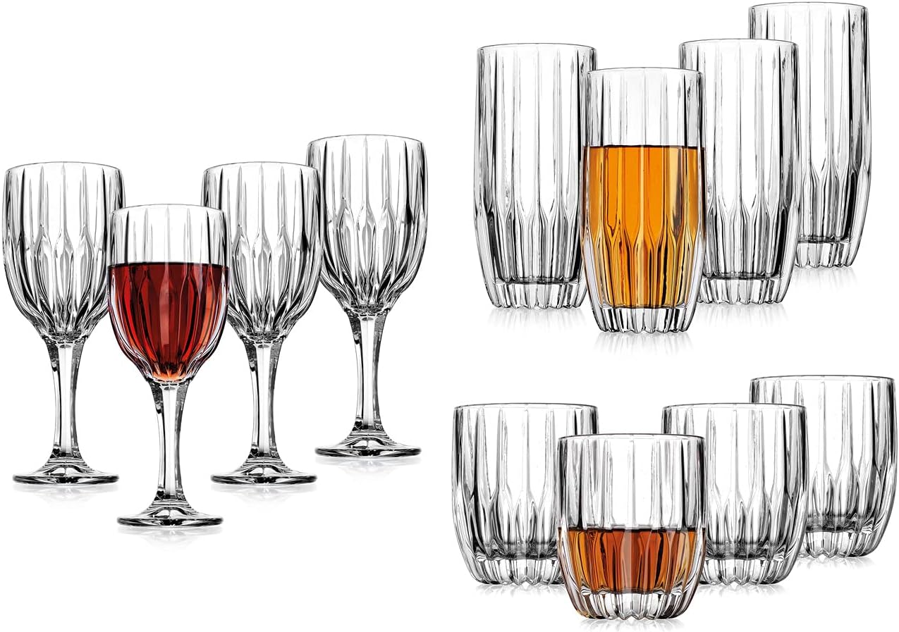 Godinger Glassware Set Highball Goblet DOF Beverage Glass Cup Pleat Set of 12