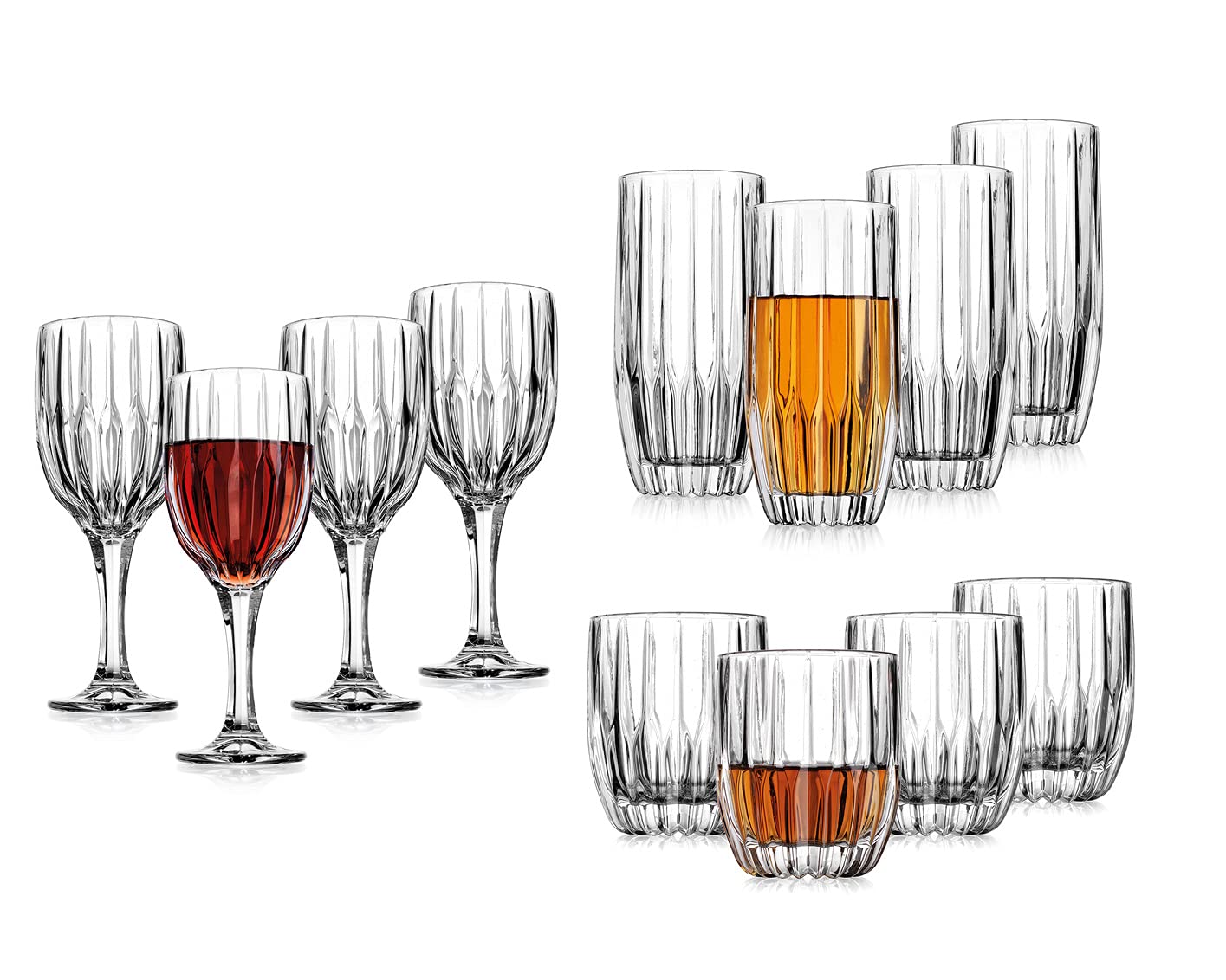 Godinger Glassware Set Highball Goblet DOF Beverage Glass Cup Pleat Set of 12