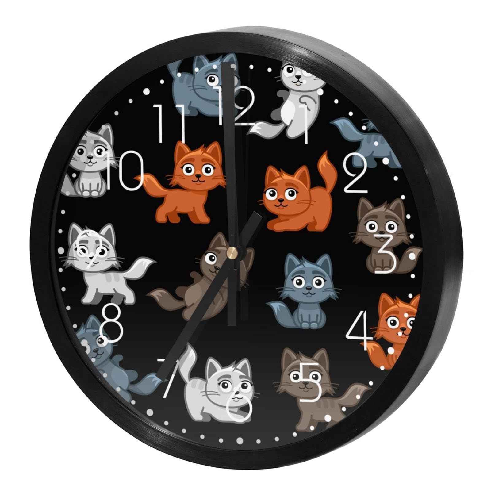 Horloge murale silencieuse à quartz avec motif chats mignons pour la maison