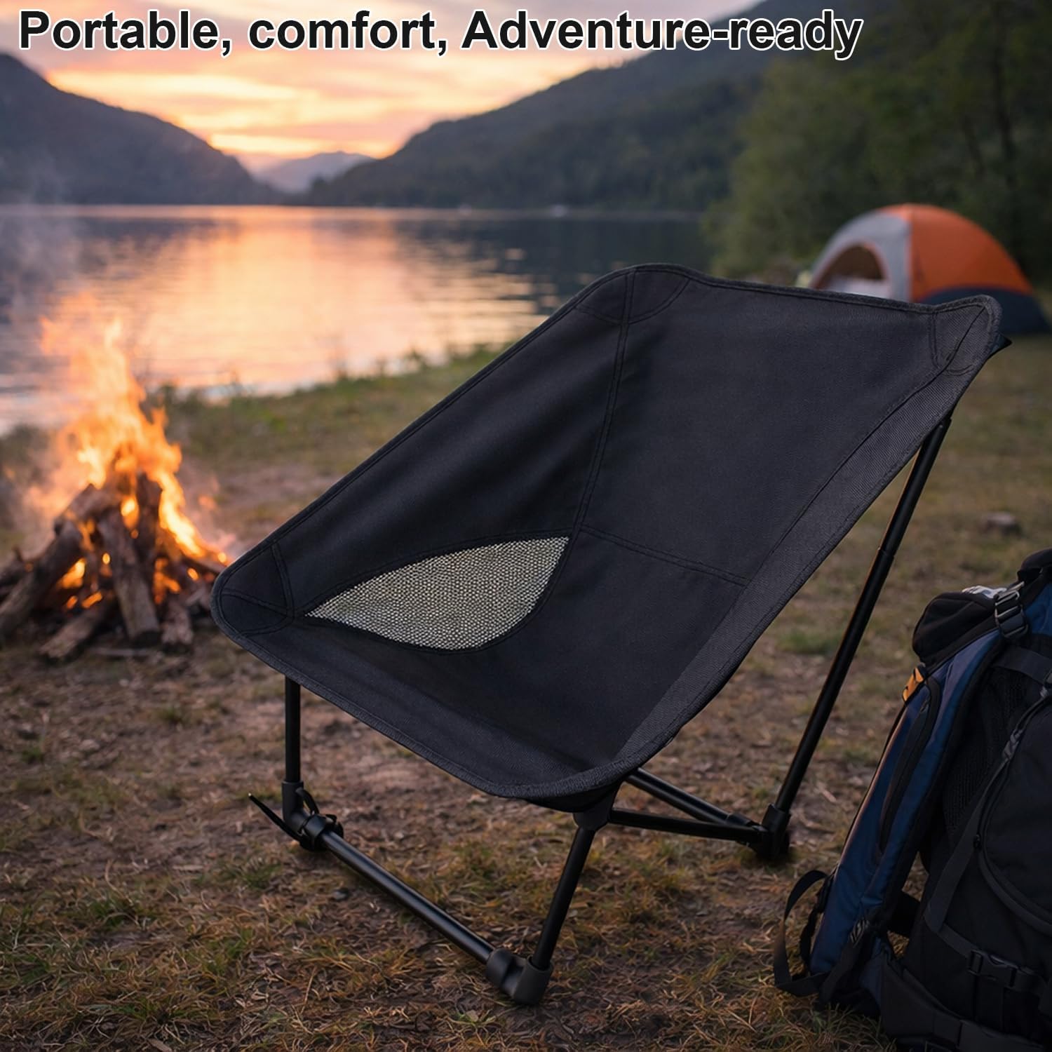 Portable Camping Chair for Young Adults and Teens, Holds 220 LB, Lightweight & Compact Foldable Camp Chair for Backpacking Travel, Outdoor Folding Chair for Beach, Sports, Fishing, Lawn & Concert