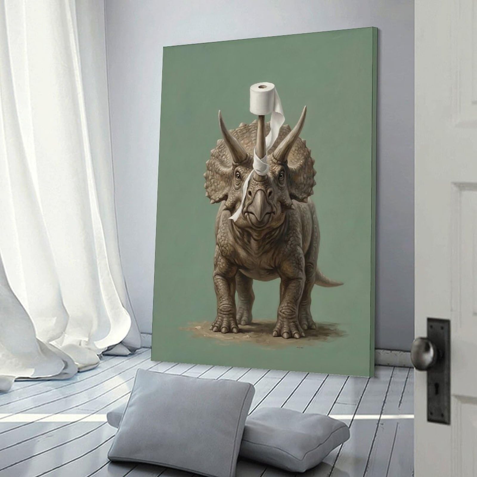 Junmoney Hanging Wall Art Triceratops with Toilet Paper Horn, 12x18inch(30x45cm), for Work Areas, Reading Rooms Or Studios, Wall Art That Adds Style to Work Areas