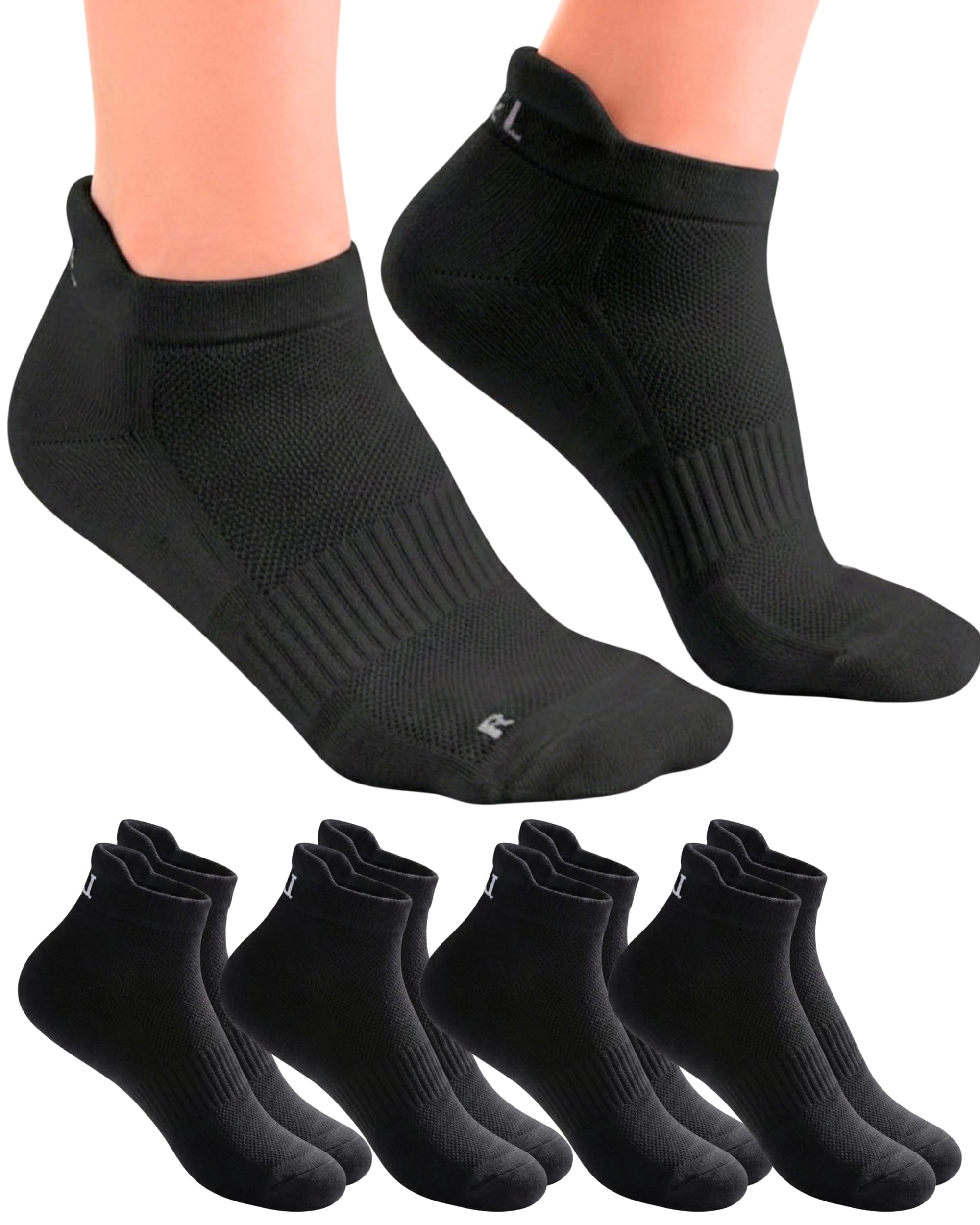 Lars&Leo Kurze Sportsocken Unisex 4 Paar, Bio Baumwolle OEKO-TEX, Polsterung Ferse & Zehen, Mesh-Zone, Laufen Tennis Training
