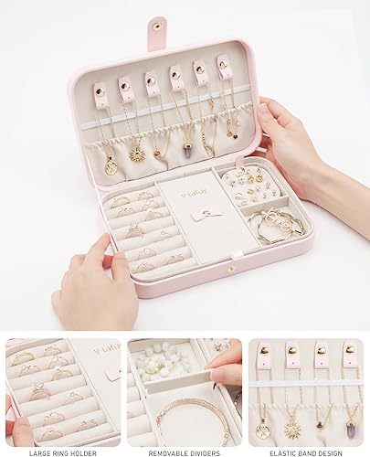 Miniatura 2 de V-LAFUY Organizador de viaje de joyería, joyero de viaje, organizador de joyas de viaje, cajas de joyería de viaje para mujeres, joyero portátil de
