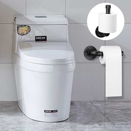 Miniatura 3 de Elibbren Portarrollos de papel higiénico de tubería industrial, resistente, estilo vintage, rústico, rollo de hierro para montaje en pared,