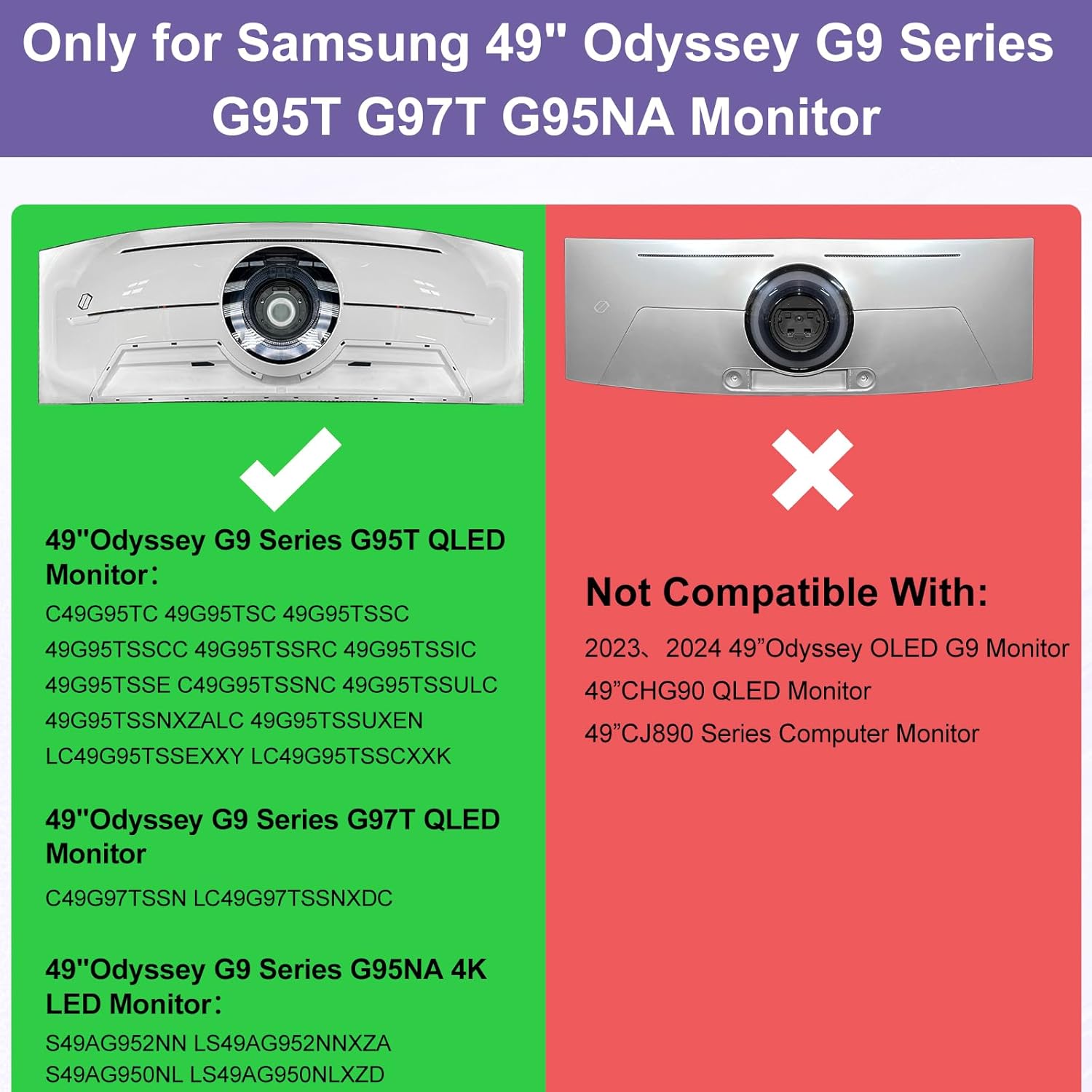 VESA Adapter Plate Bracket Compatible with Samsung 49” Odyssey Neo G95T G97T G95NA Monitor VESA Adapter for Samsung C49G95T LC49G97TSSNXDC LS49AG952NNXZA Curved Gaming Monitor Mount VESA 100x100