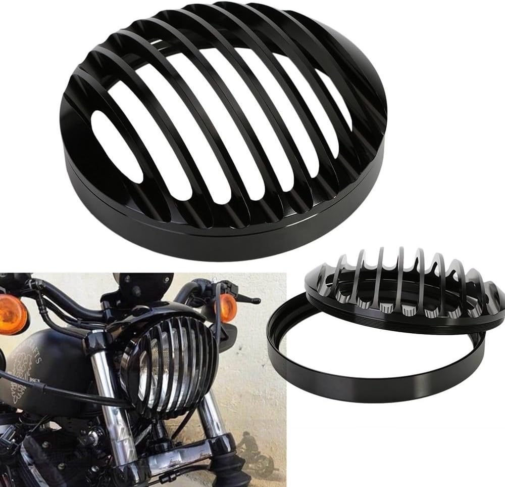 CICMOD 5 3/4" Motorcycle Headlight Grill Cover for Harley Sportster XL 883 1200 2004-2012 Black Aluminum
