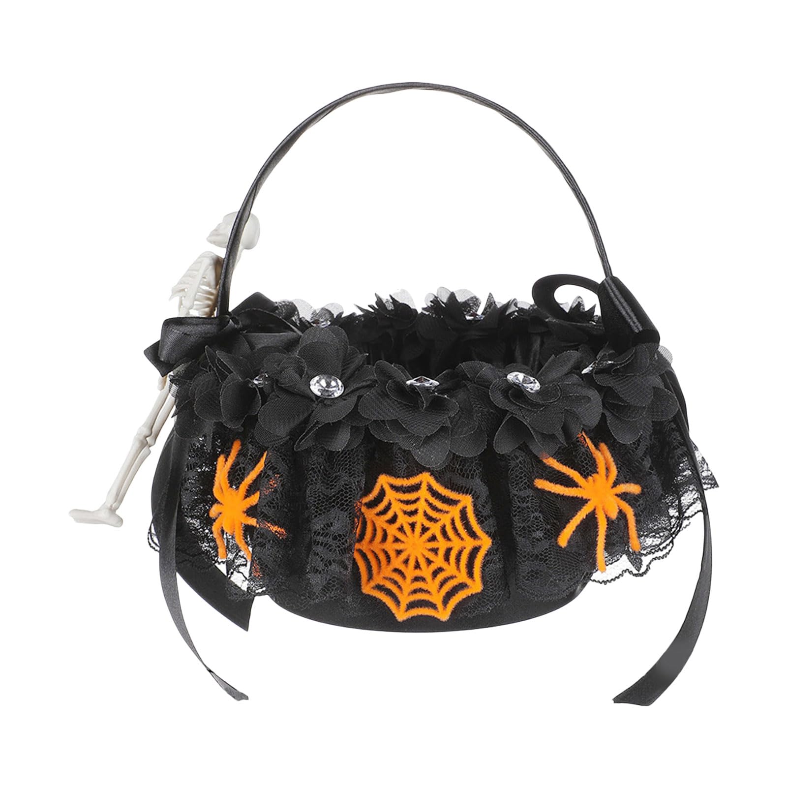 APGLSXY Halloween Treat Collection Bucket Small Candy Tote with Lace Trim, Handheld Holder for Party Table Use Home Halloween Tote Lace Trim Treat Holder Candy Pouch Seasonal Event Compact