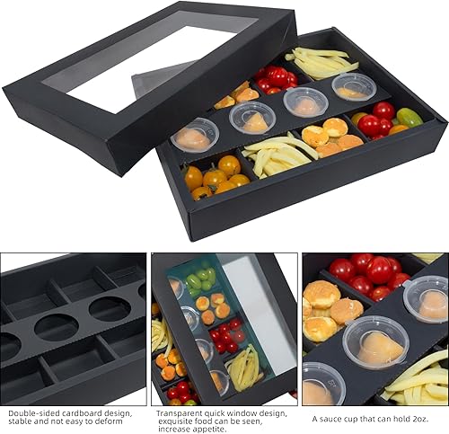 Miniatura 2 de Paquete de 10 bandejas de 8 celosías de doble pared con borde grueso para fiestas, catering, caja de cartón resistente con tapa de ventana, soporte