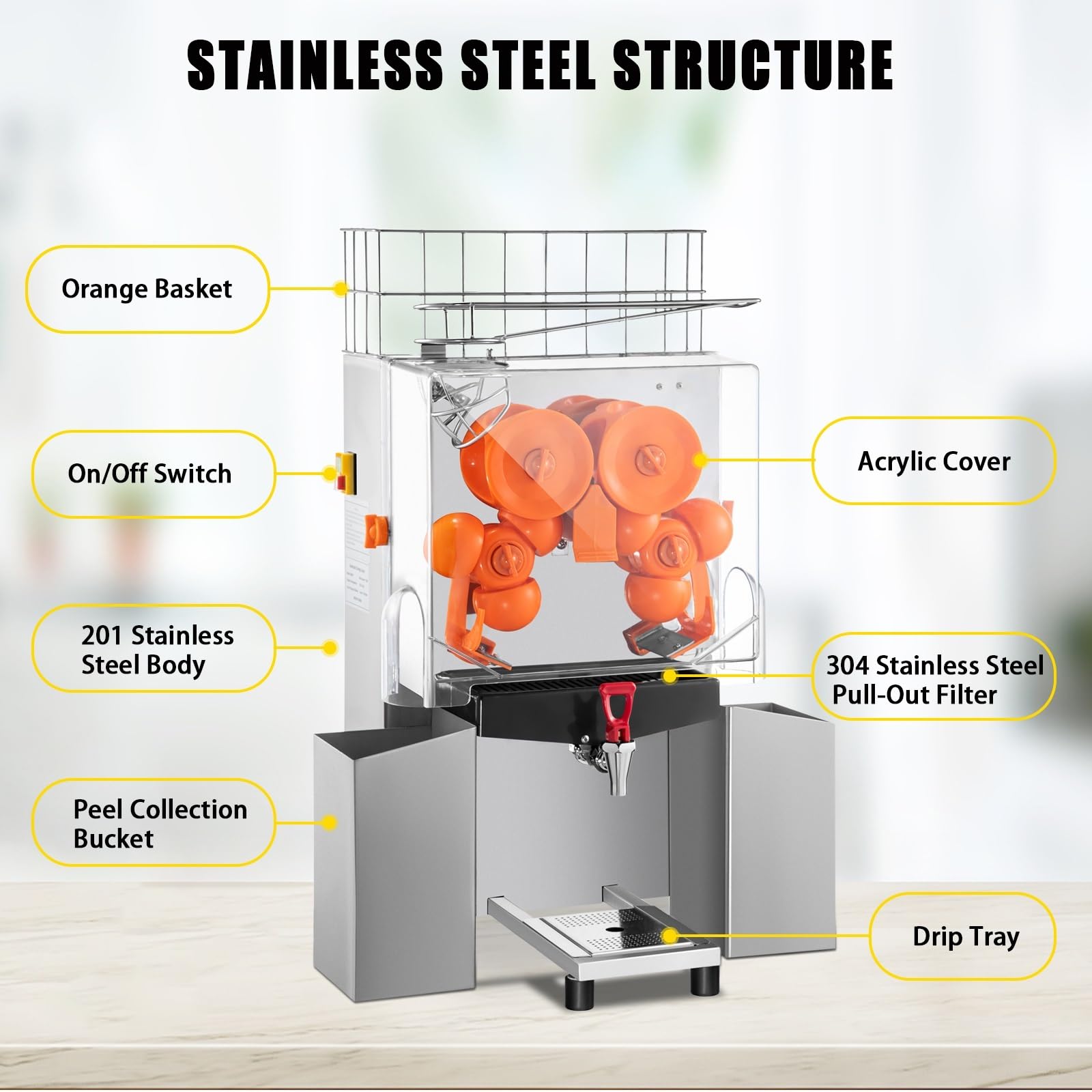 Máquina eléctrica para Exprimir Zumo de Naranja, exprimidor portátil eficiente, batidora, mezcladora de Alimentos Frescos, exprimidor para Uso doméstico y Comercial,