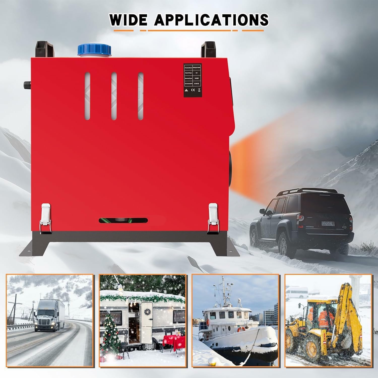 12V Diesel All-in-One 8KW Heater, Remote Control & LCD Switch Display, Fast Heating, Low Noise, Fits RV, Garage, Car Trailer, Truck, Boat (Red)
