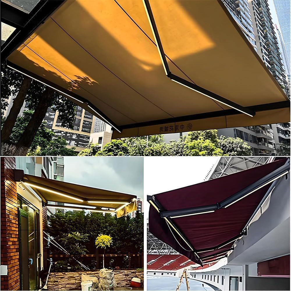 Store banne motorisé rétractable avec éclairage LED, 3 x 2 m, en Alliage d'aluminium, pour Balcon, terrasse et Portes-fenêtres extérieures.
