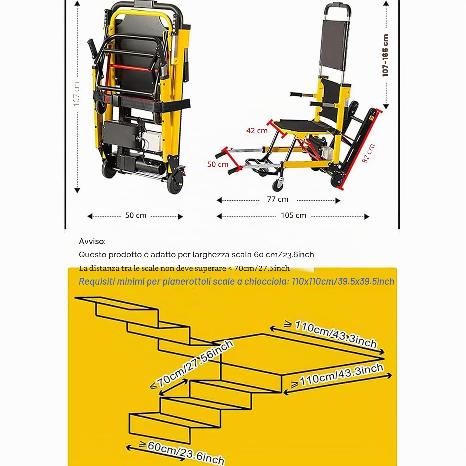 Montascale Elettrico a Cingoli Pieghevole,Montascale elettrico a cingoli per disabili,Carico 175Kg Montascale a cingoli elettrico,Saliscale Automatico e Pieghevole per Anziani e Mobilità Ridotta
