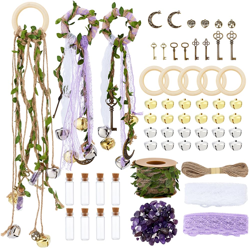 PH PandaHall 5 Sets Witch Bells DIY Kit for Door Knob Witch Bell Witchcraft Kit Witchy Door Decor Witch Craft Kits Supplies Witchy Accessory for Home Decor Wind Chime Bedroom Garden Wall