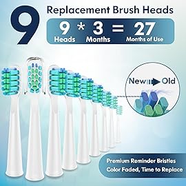 Sonic Electric Toothbrush for Adults and Kids, Ultrasonic Toothbrush Rechargeable with 9 Brush Heads, 5 Modes and 2 Minutes Smart Timer, 4Hours Charge for 60 Days, Roman Column Handle (White)