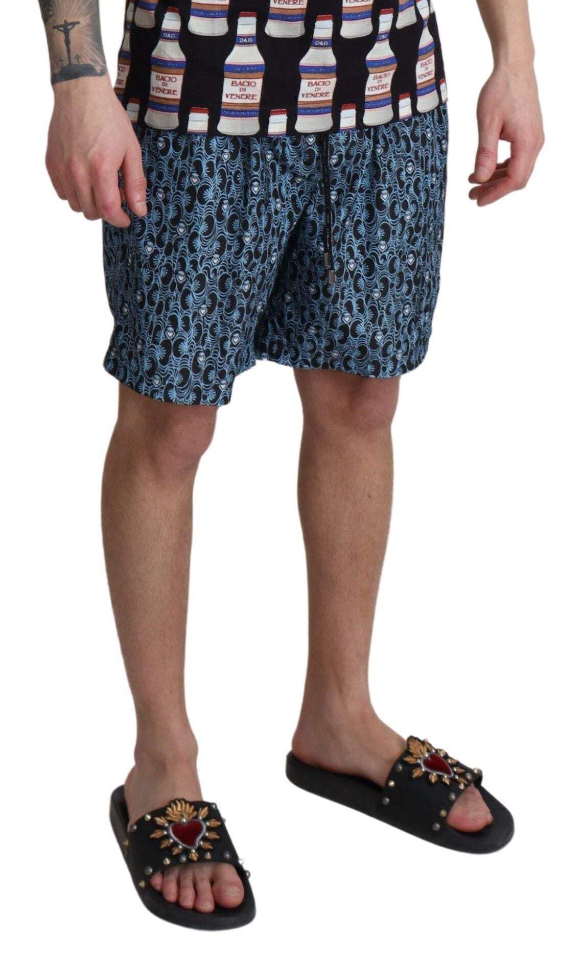 Dolce & Gabbana Niebieskie wzorzyste spodenki plażowe z nadrukiem stroje kąpielowe