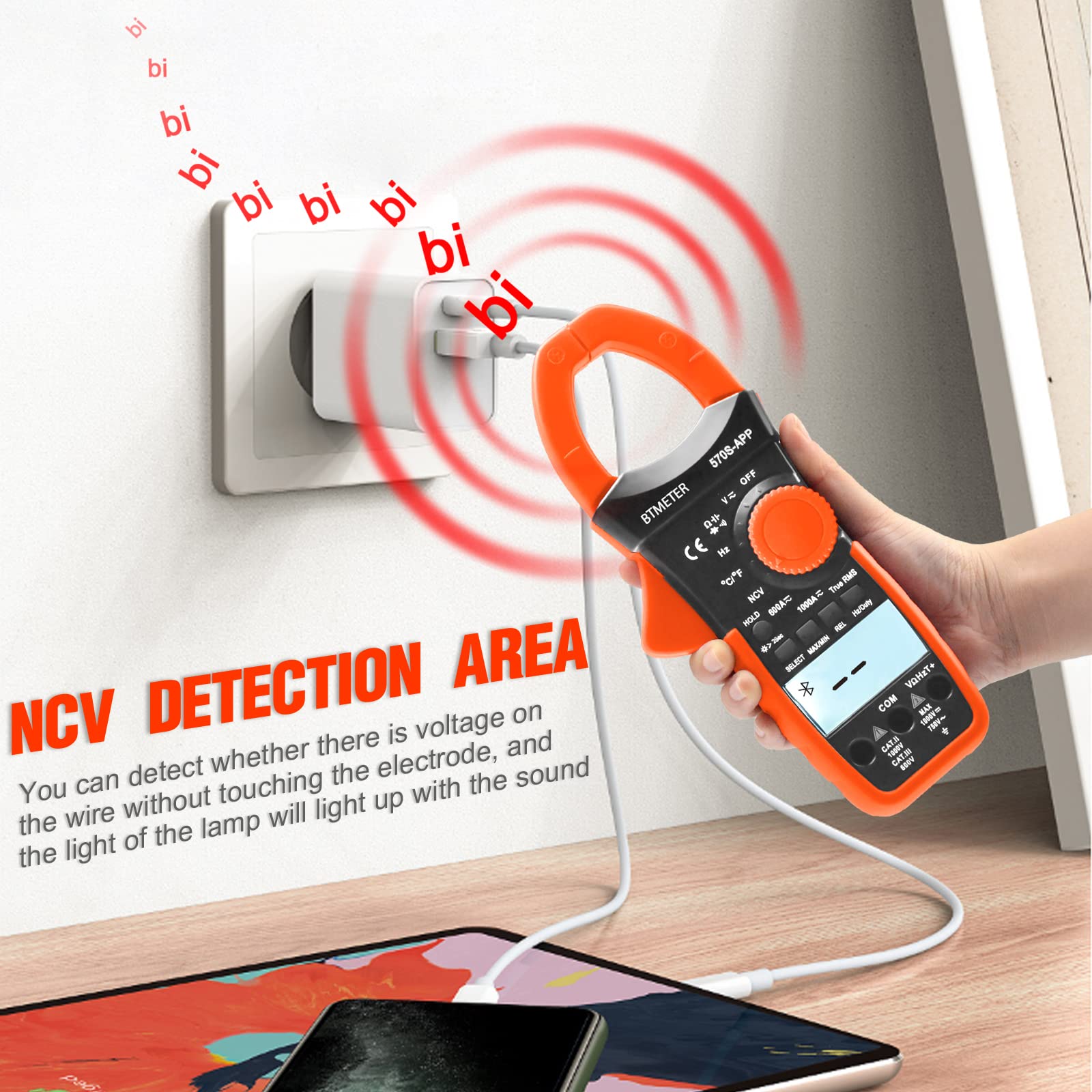BTMETER BT-570CAPP 1000A DC AC amperímetro Bluetooth digital de abrazadera en multímetro para medición de voltaje de corriente amperios de ohmios