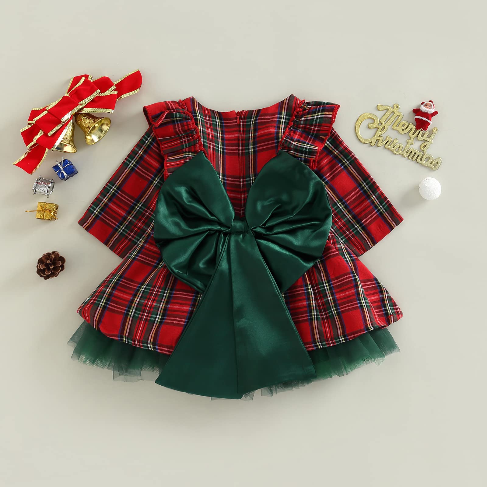 Kuriozud Vestito da festa carino del vestito del plaid della neonata del bambino per Natale