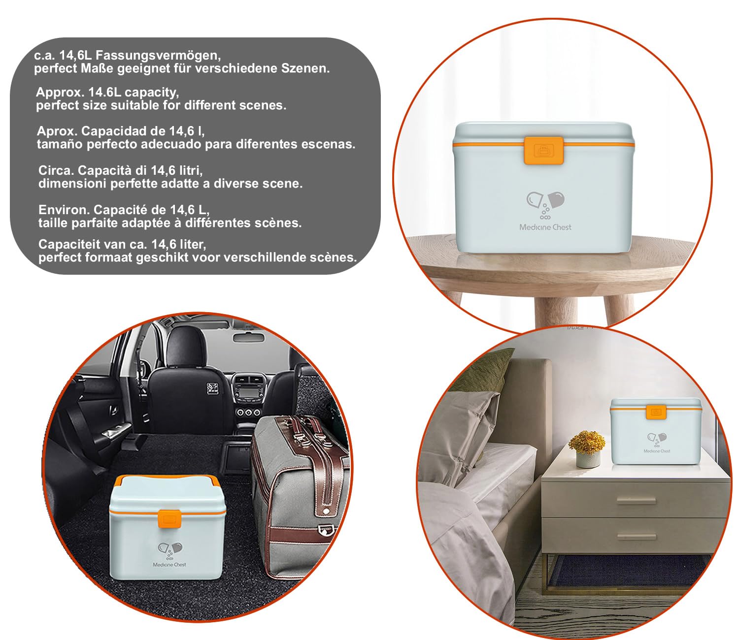 TUKA-i-AKUT 2X 14,6L pudełko na leki, 2-warstwowe przenośne z uchwytem do transportu, zestaw pierwszej pomocy apteka i medycyna, wielofunkcyjny, dom i na zewnątrz, TKD6402-XL niebieski