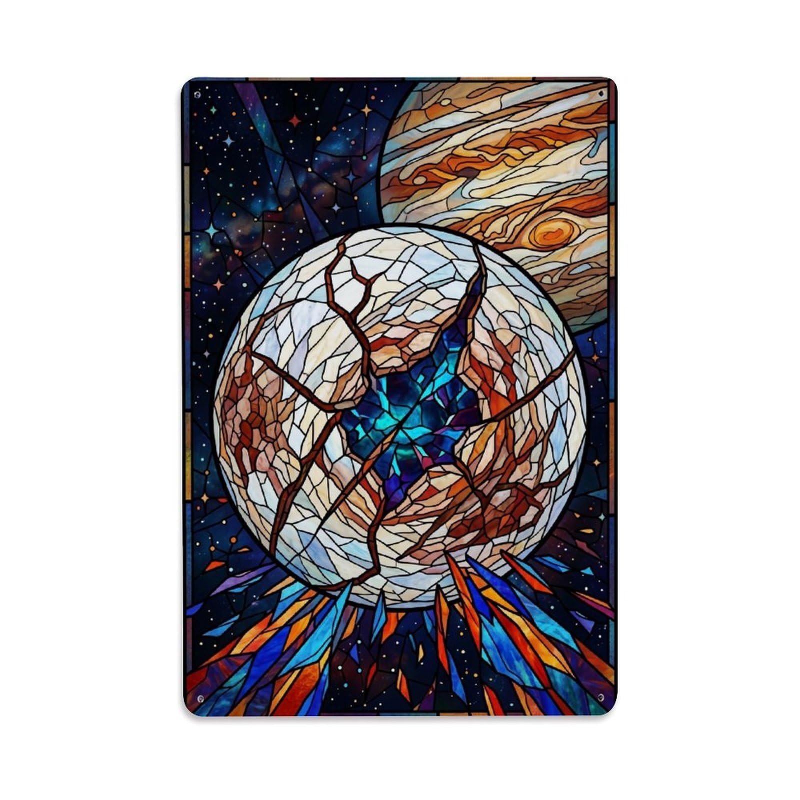 Okngb Style Astral Cracked Moon Lunar Orbit Galaxy Cosmic Space Surreal Metal Tin Sign Plaque Wall Decor For Cafe, Man Cave, Club Bar, Office, Home Garden Round Metal Poster 8X12inch