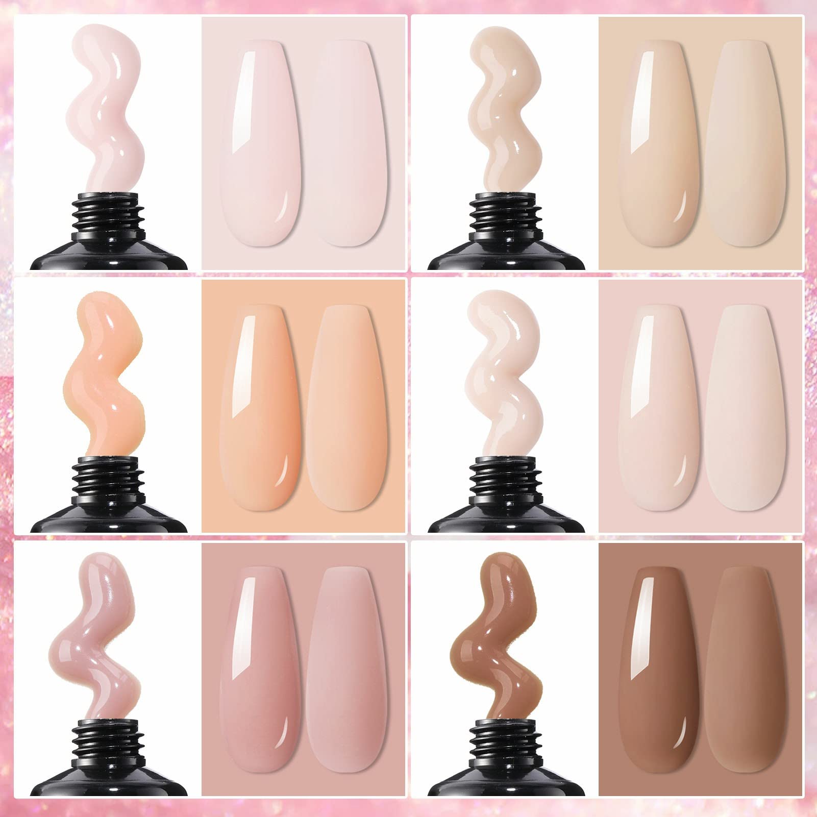 UR SUGAR Poly Gel Nägel Set, Nagelverlängerung Builder Kit 6 Farben Polygel Farben Tube mit Base Top Coat Slip Lösung Nude Kaffee Extension Maniküre Set DIY at Home