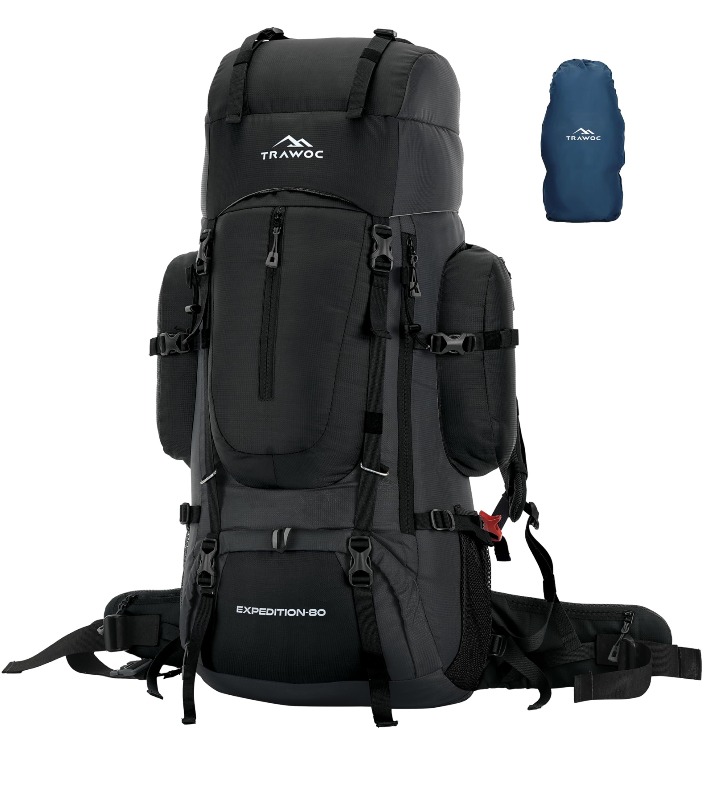 trawoc EXPEDITION 80L Travel Backpack Camping Hiking Rucksack Trekking Bag for Men & Women with Water Proof Rain Cover/Shoe Compartment BHK001 Black-picture-20