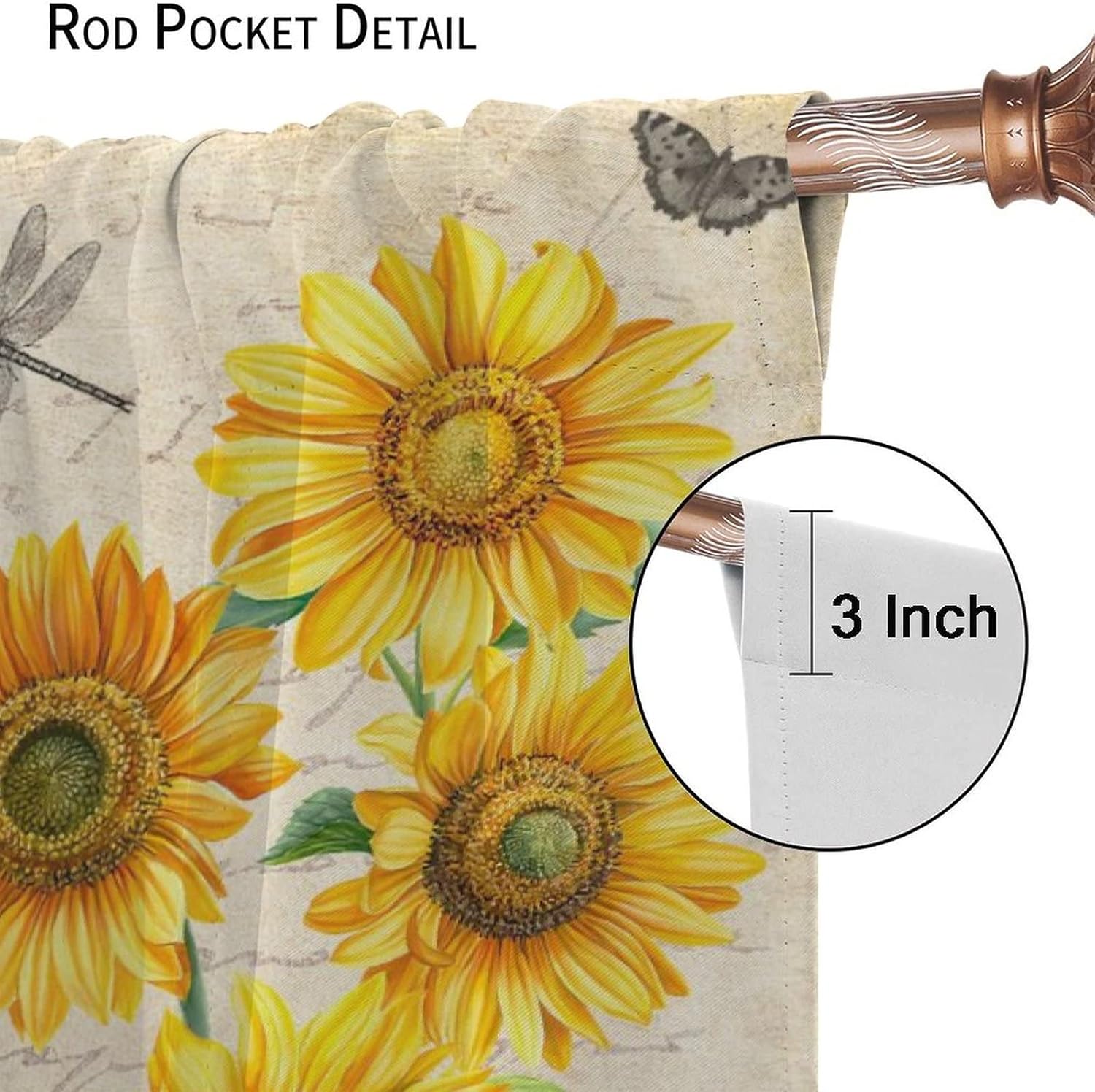 Sunflower Window Curtain for Living Room,Rustic Flowers Window Treatments Bedroom Curtain,Retro Style Home Decor Blackout Drapes 63x72in