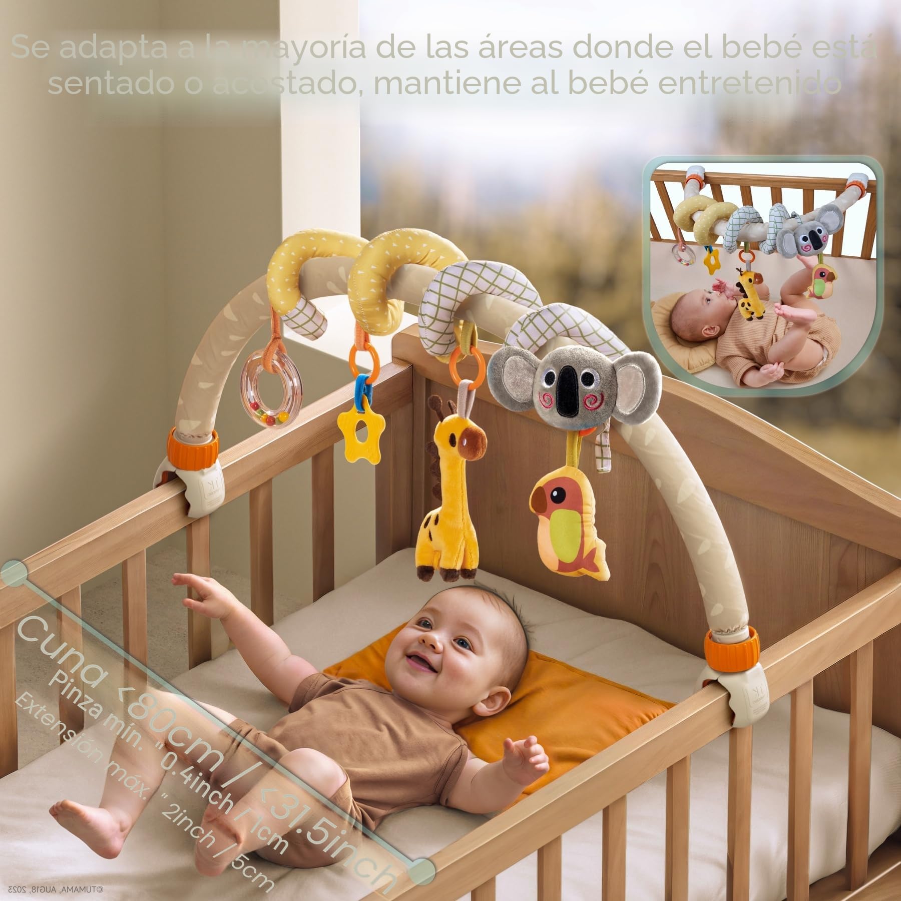 TUMAMA 2-in-1 Arco y Juguetes Espiral Carro Bebes 0 3 4 6 Meses, Juguete Hamaca Actividades Bebe Para Cochecito Carrito Cuna, Arco Juegos Tener Colgantes Sonajero y Mordedor Para Recien Nacido Regalos
