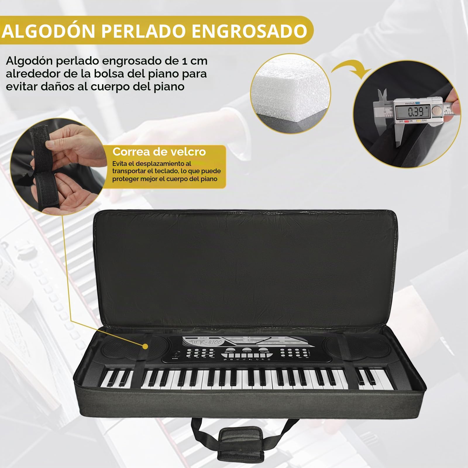 AKOZLIN Funda acolchada para teclado portátil y duradera para piano eléctrico, universal, impermeable, Oxford, gruesa, con acolchado de perlas de 10 mm, 49 teclas. Longitud: 85 cm, 49key - Length 34