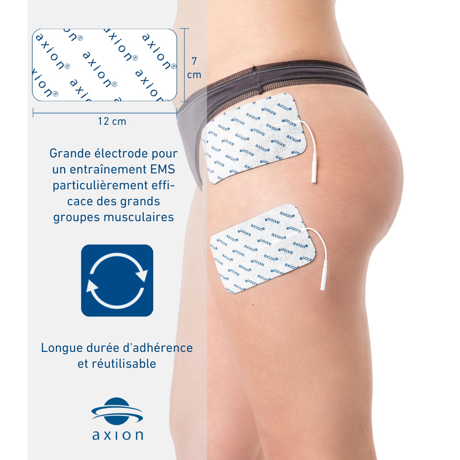 axion Electrodes compatibles electrostimulateurs TENS EMS - Set de 4 électrodes Pads Contre la Cellulite et la Peau d’Orange - Connexion à Fil 2 mm - Patch pour electrostimulation TENS et EMS