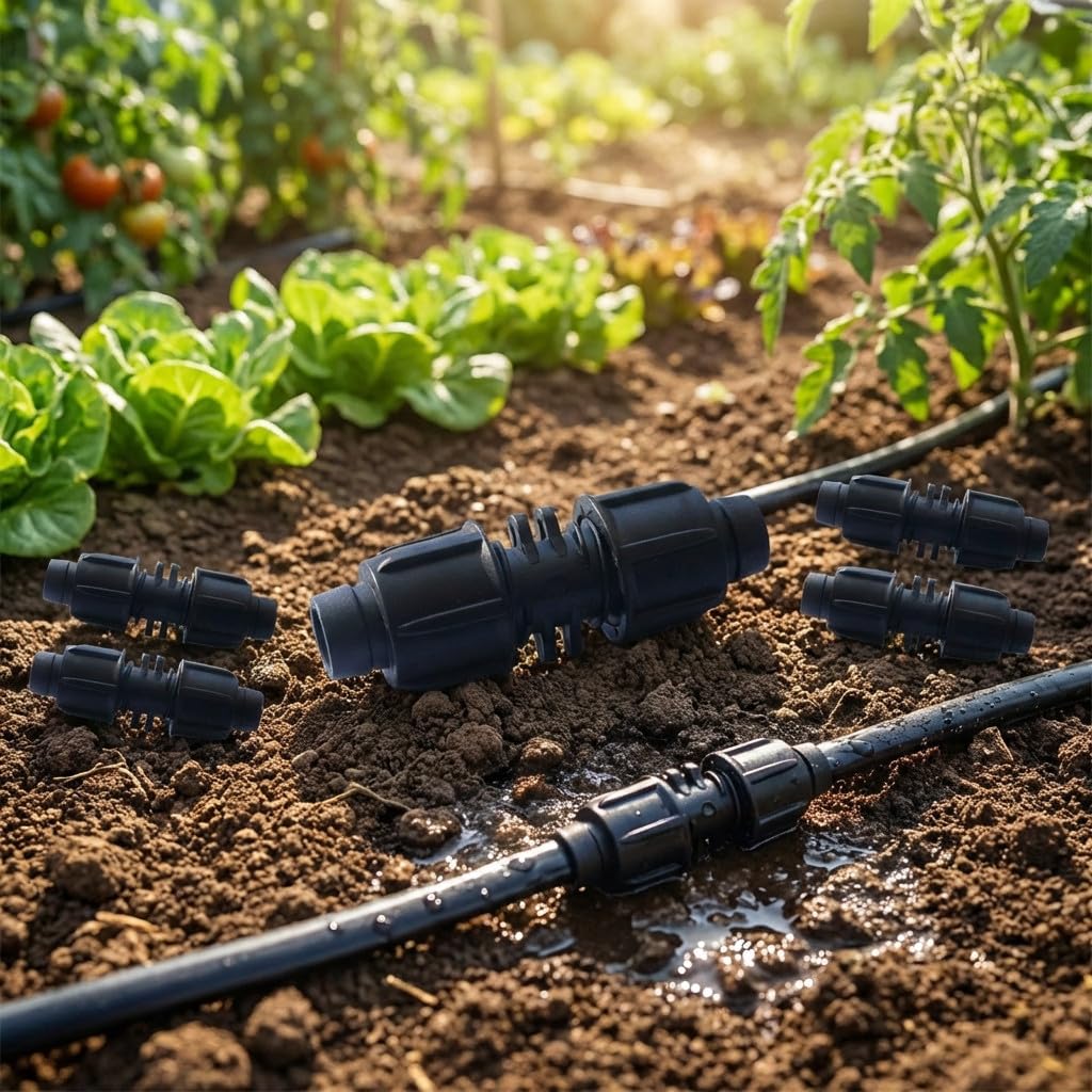 Suinga Pack 100 Connettori Unione per Tubo di Irrigazione a Goccia 16mm | Raccordo per Tubo di Irrigazione, nero
