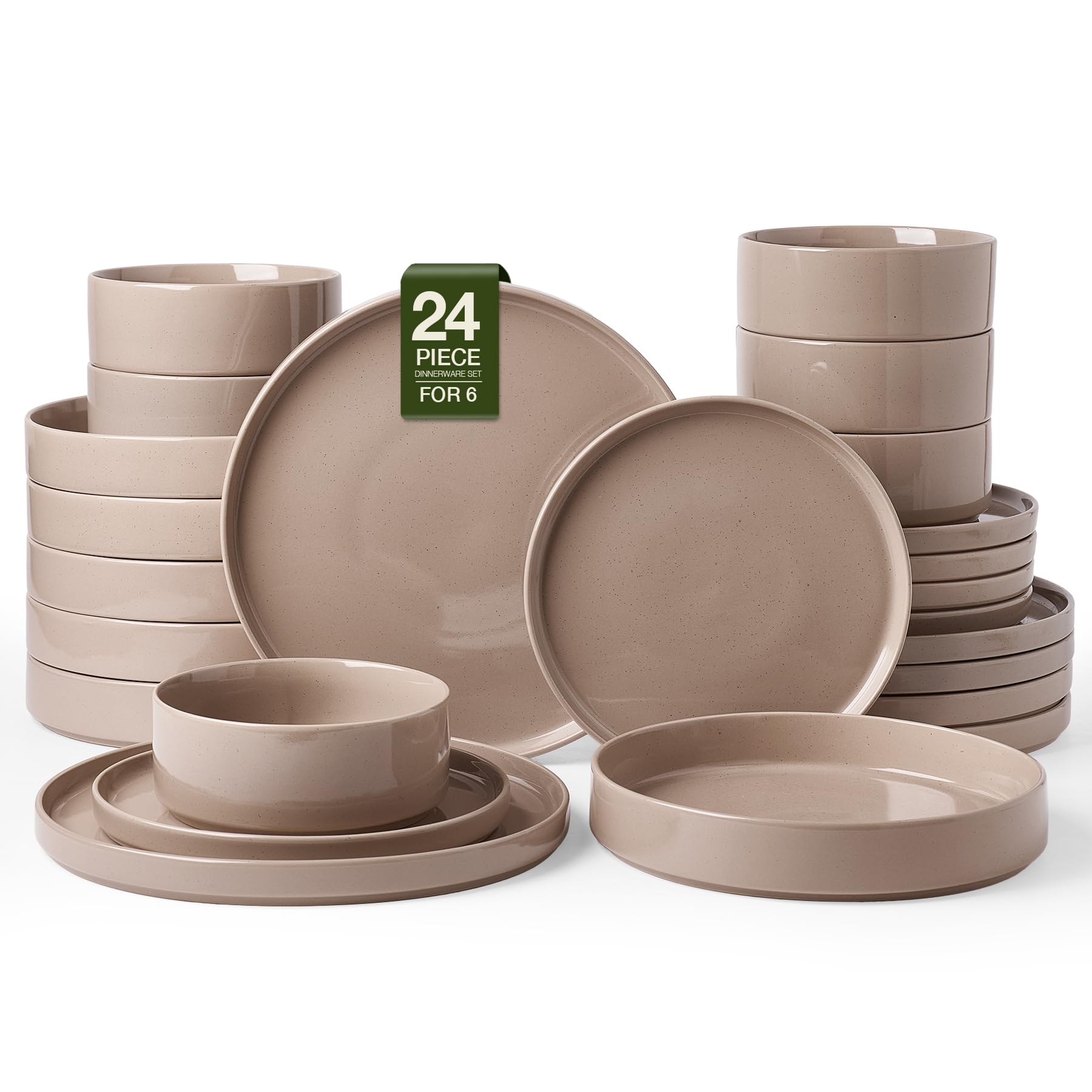 Famiware Nebula 24-Piece Dinnerware Set with Pasta Bowls, Cinnamon Brown