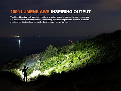 Miniatura 2 de Fenix HL45R - Linterna frontal con zoom de 1000 lúmenes, recargable USB-C, combustible dual AAA 3X, detección de gestos, enfoque ajustable con