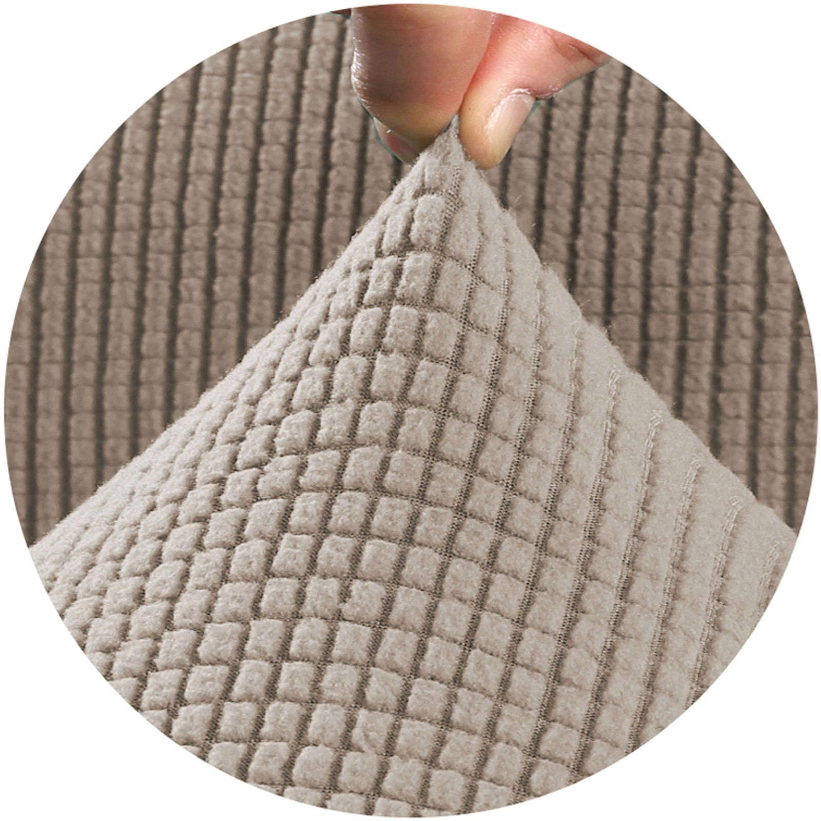 JHLD 2-Piece Ottoman Cover Rectangle, Plaid Ottoman Covers Slipcover, Stretch Footrest Stool Covers, Non-Slip with Elastic Bottom, Khaki, Large