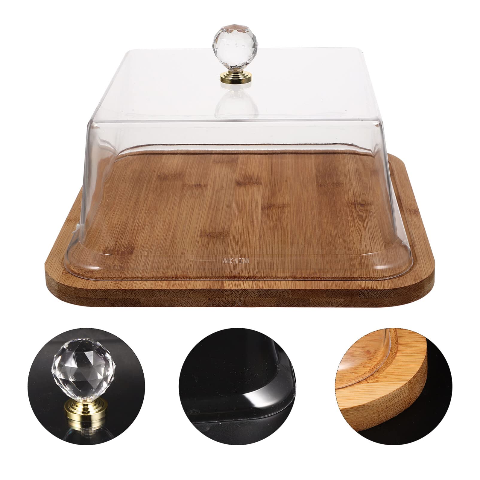 Set Porta Torta Con Piatto In Legno E Coperchio In Acrilico Trasparente, 2 Pezzi, Per Feste E Buffet, Espositore Quadrato