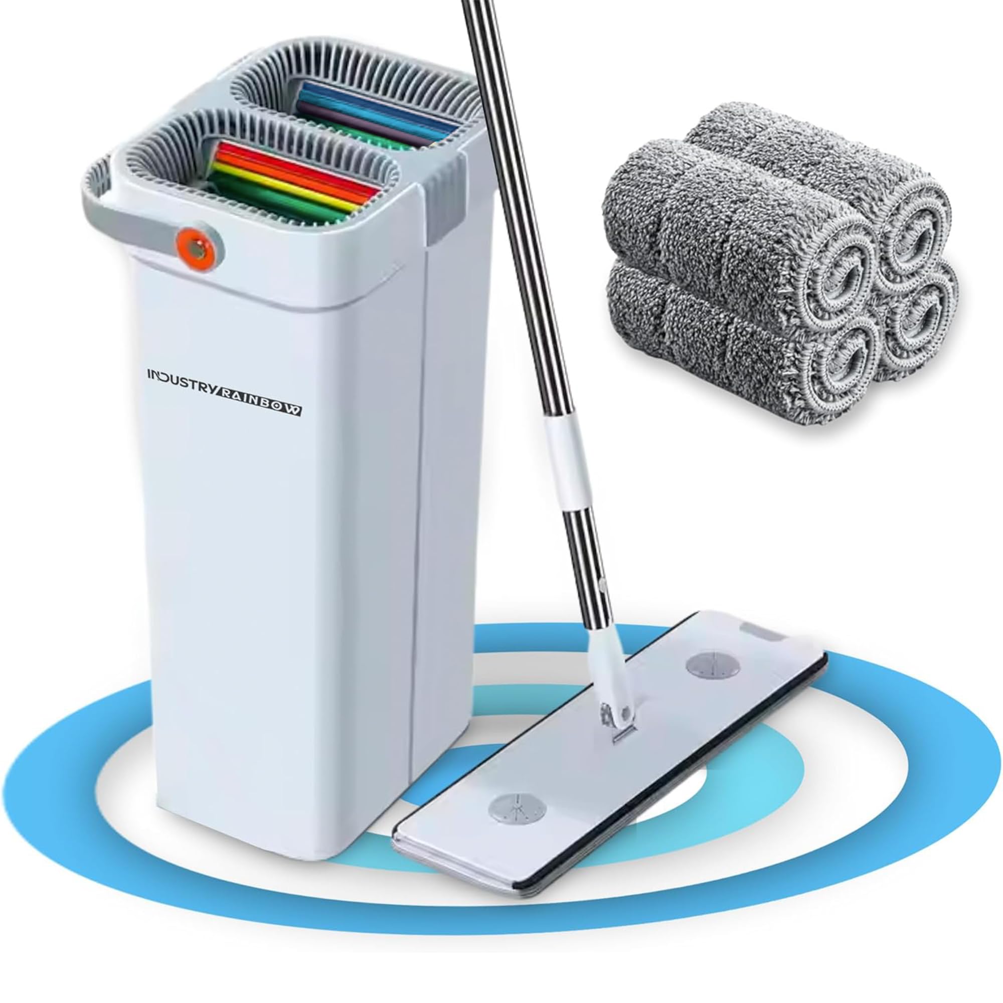 Mopas de Limpieza Suelos con Cabezal XL 360°, Mopa para Limpiar Azulejos y Paredes, Fregona Autoescurrible, Cubo Escurridor Doble Compartimento, Mopa Microfibra Antideslizante