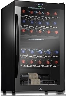 NutriChef Wine Fridge- 33 Bottle Wine Cooler Refrigerator, Freestanding Wine Cellar, Red & White Wine Chiller, Dual Zone D...