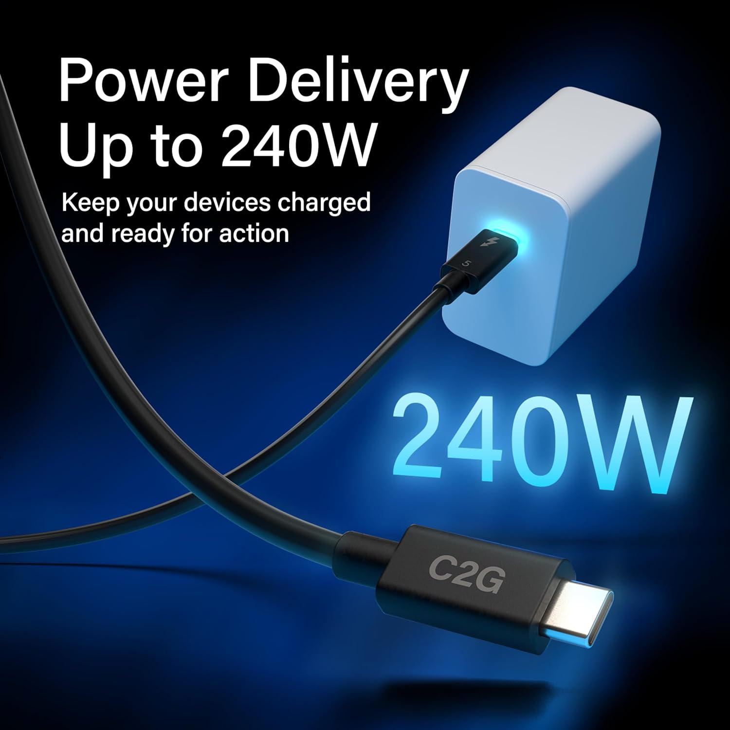 C2G 1M Thunderbolt 5 USB-C Active Cable. 80 to 120Gbps Data Transfer, 240 Watt Power Delivery, DP ALT Mode 8K Video Enabled